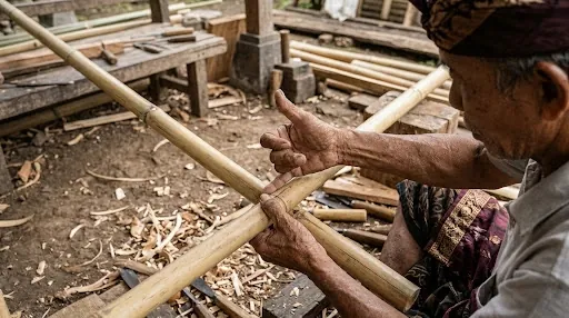 Pengukuran proporsi kayu tradisional menggunakan rentang tangan dan siku